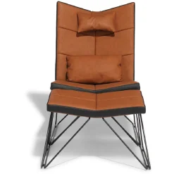 Fauteuil avec repose-pieds Isaac simili marron noir