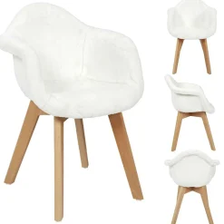 Fauteuil enfant bois assise imitation fourrure blanc 44,3x44,5xH60cm