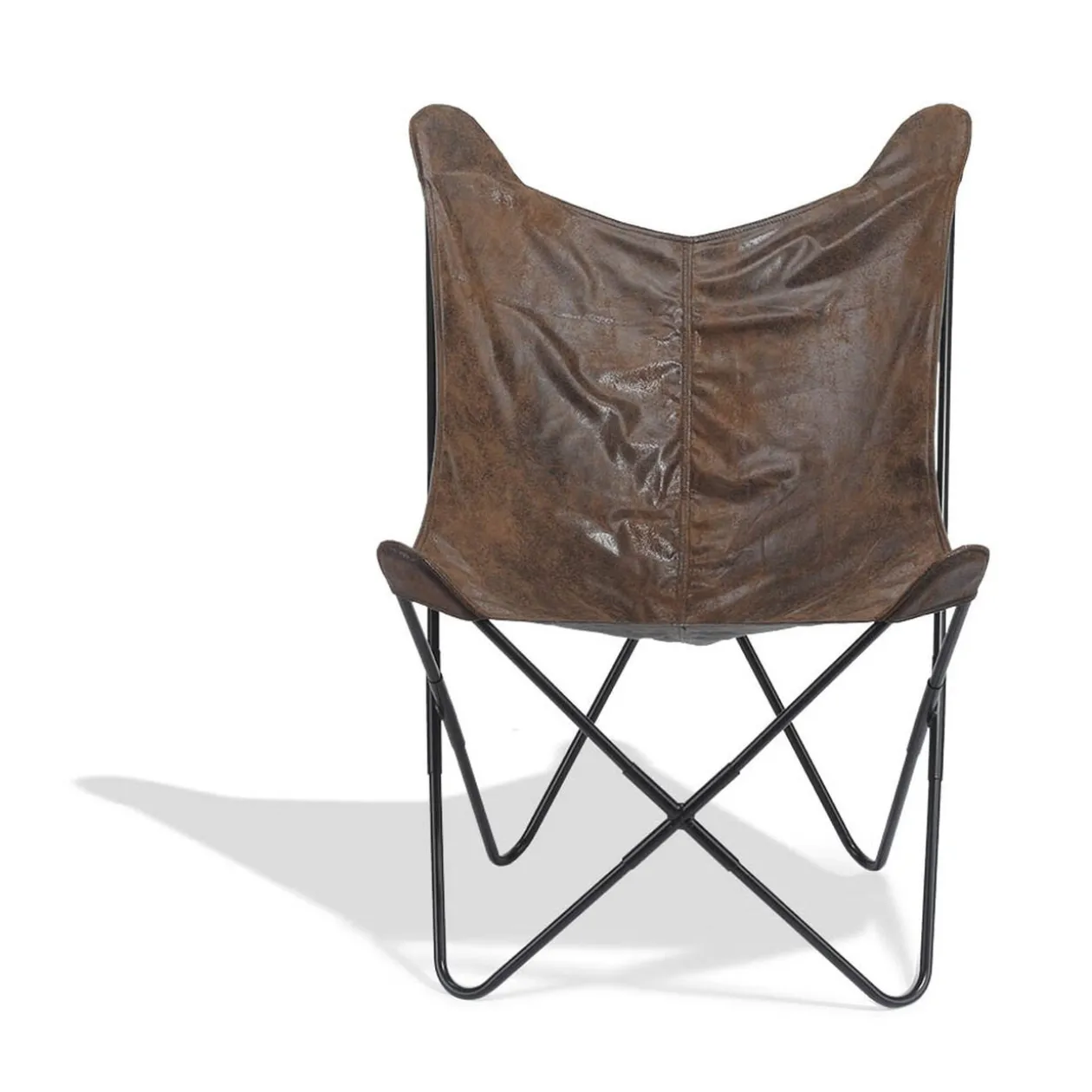 Fauteuil papillon effet cuir vieilli marron Noa