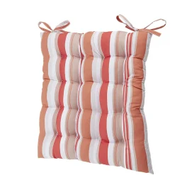 Galette de chaise carrée motif bayadère orange corail et blanc x2