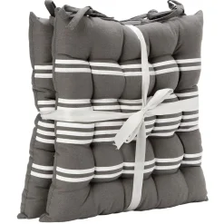 Galette de chaise effet lin rayé gris beige x2