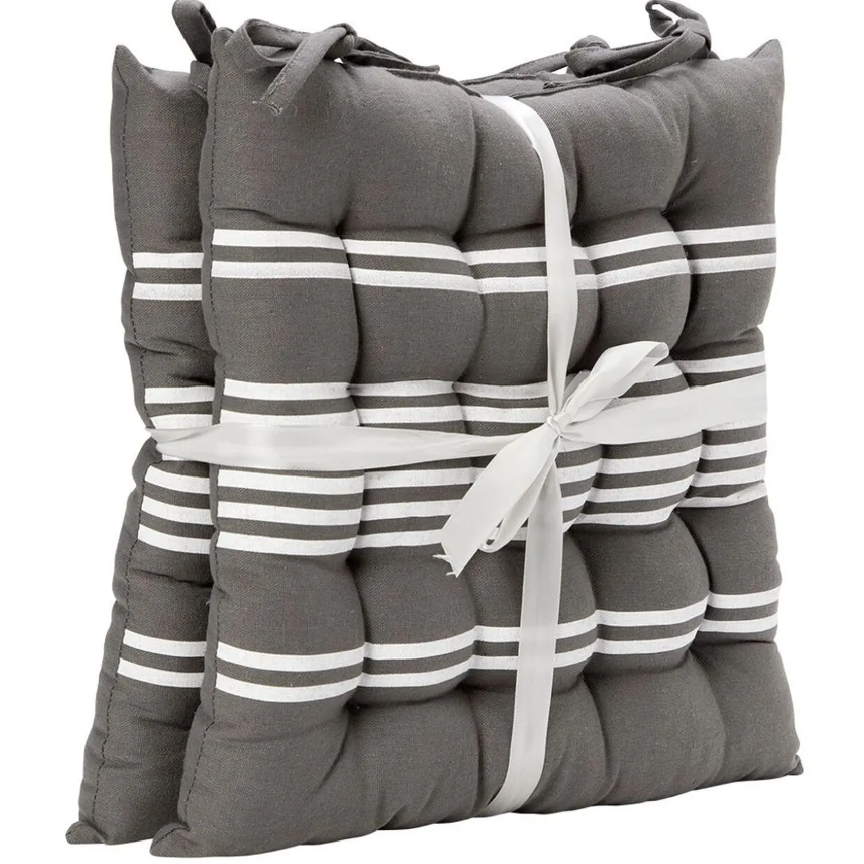 Galette de chaise effet lin rayé gris beige x2