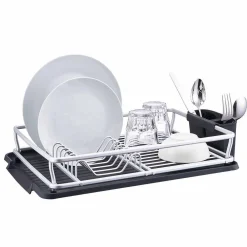 Égouttoir à vaisselle avec porte-couverts gris noir