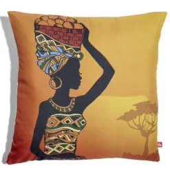 Housse coussin africaine 1 face imprimée 1 face unie 45x45cm - 4 modèles