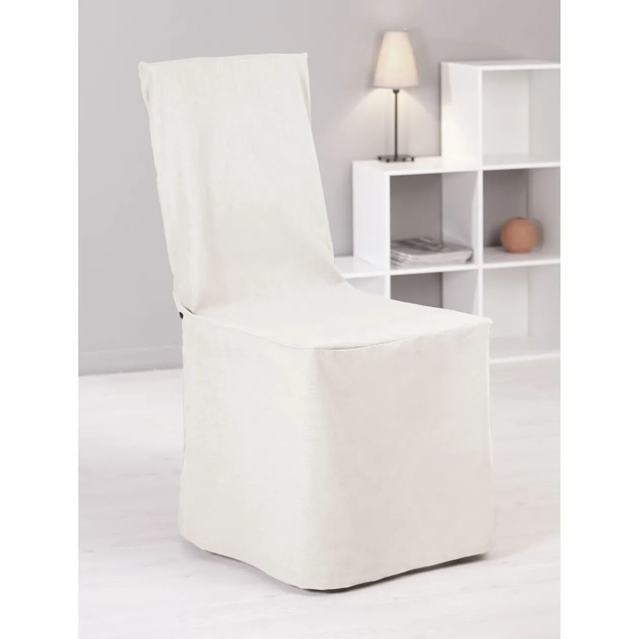 Housse de chaise à nouettes beige uni