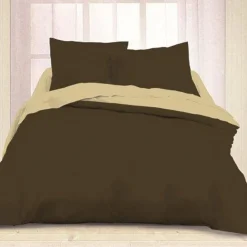 Housse de couette 2 personnes chocolat ficelle