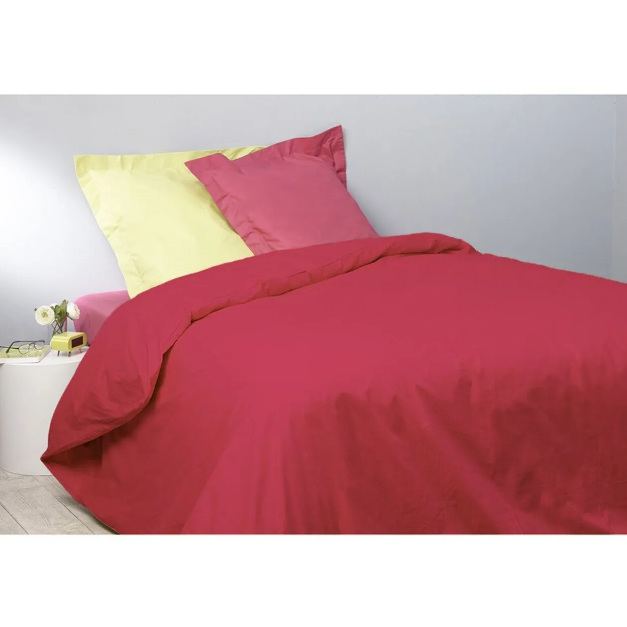 Housse de couette 2 places rose fuchsia uni
