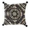 Housse de coussin à pompons noir et blanc carrée tropical