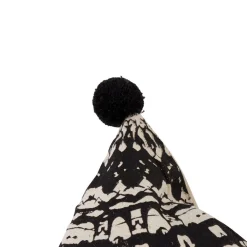 Housse de coussin à pompons noir et blanc carrée tropical