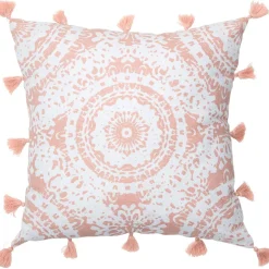 Housse de coussin blanc rose à pompons collection Serenity