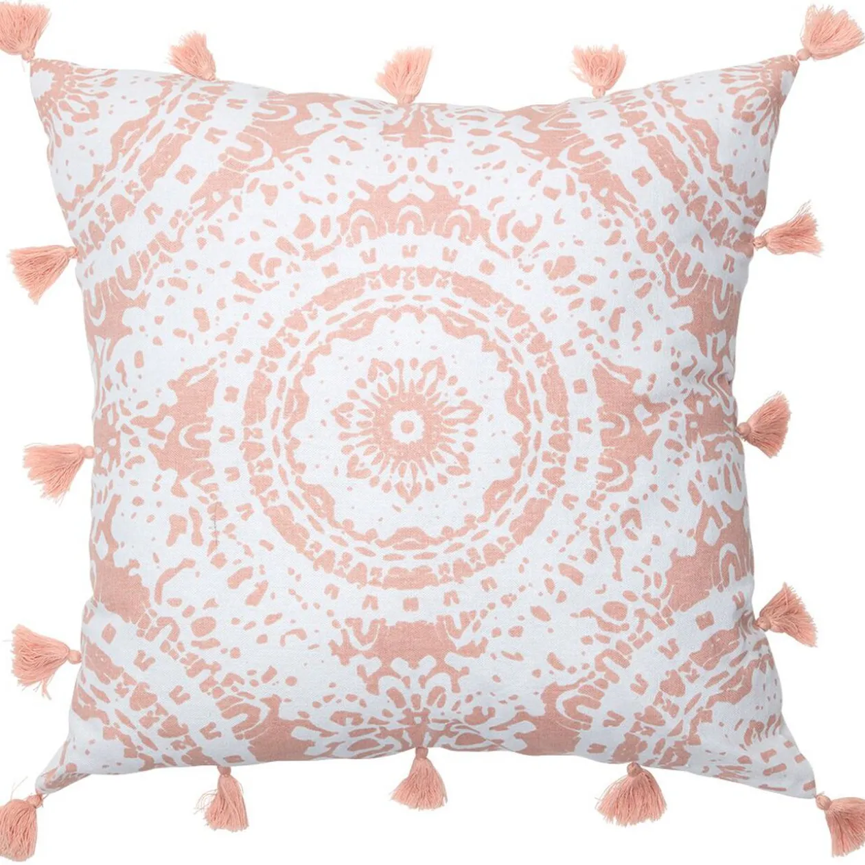 Housse de coussin blanc rose à pompons collection Serenity