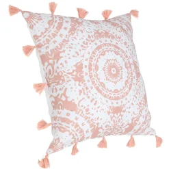 Housse de coussin blanc rose à pompons collection Serenity