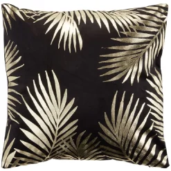 Housse de coussin imitation velours 40x40cm noir motif doré
