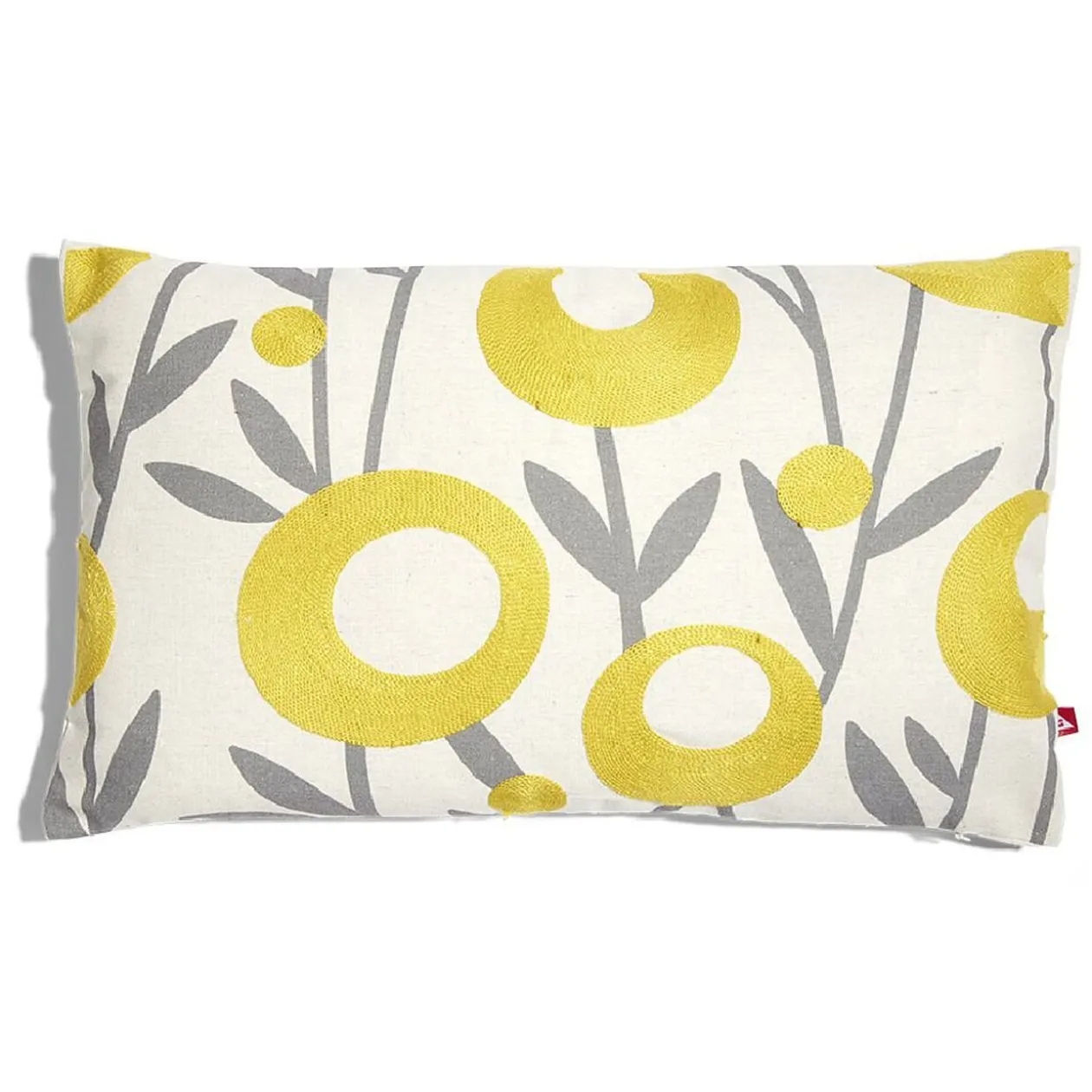 Housse de coussin imprimé floral jaune avec broderie 30x50cm