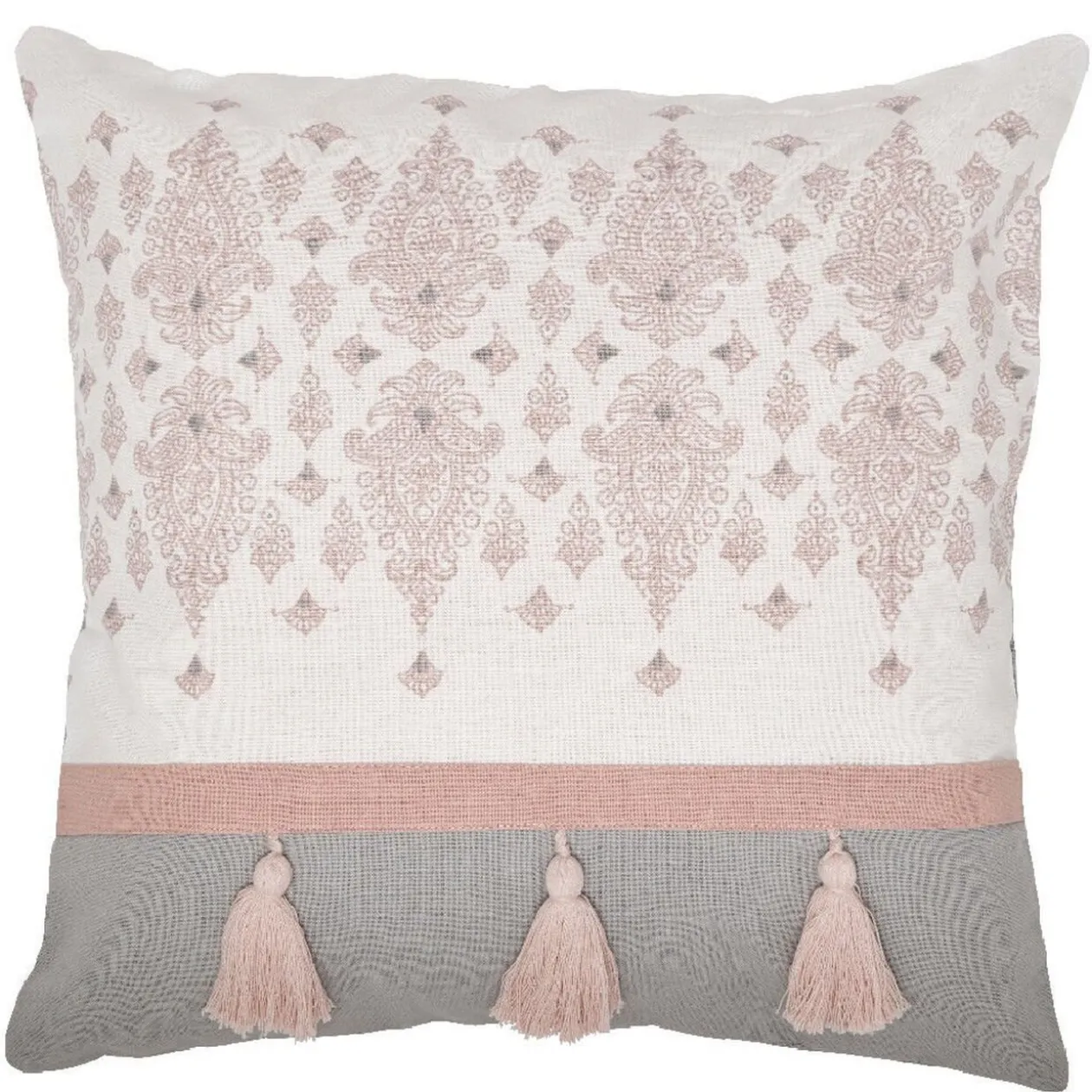 Housse de coussin rose gris à pompons collection Serenity