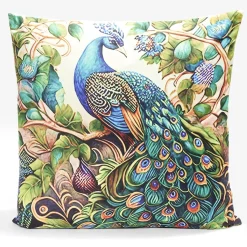 Housse de coussin velours recto à motif paon 45x45cm