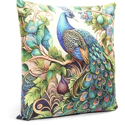 Housse de coussin velours recto à motif paon 45x45cm
