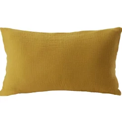 Housse de coussin 30x50cm gaze de coton jaune