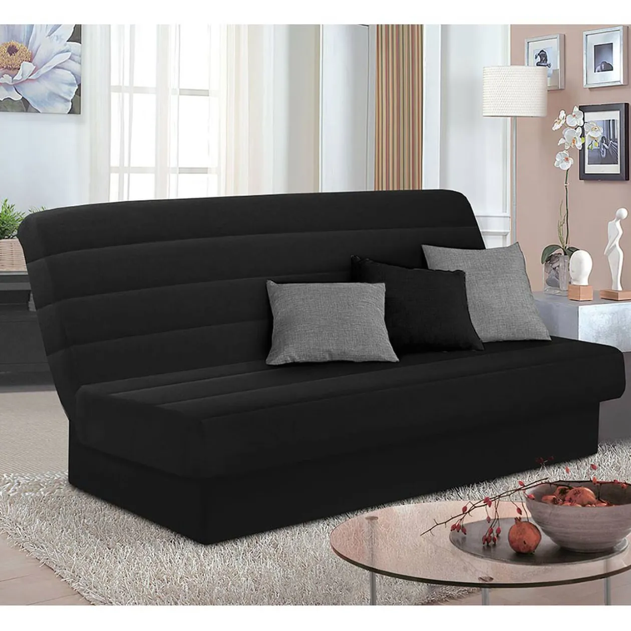 Housse pour canapé-lit matelassée noir