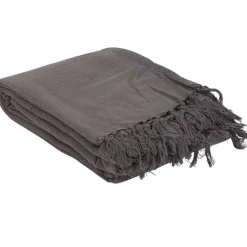 Jeté de canapé à franges gris foncé