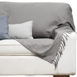 Jeté de canapé à franges uni gris
