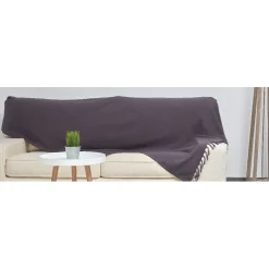 Jeté de canapé à franges uni gris mauve