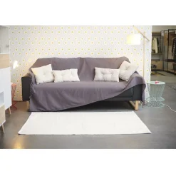 Jeté de canapé à franges uni gris mauve