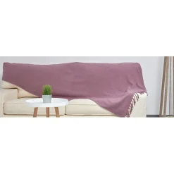 Jeté de canapé à franges uni violet figue