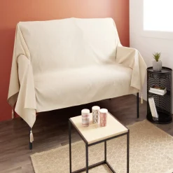 Jeté de canapé à pompons 170x250cm coton recyclé noir ou beige