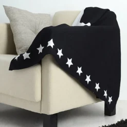 Jeté de canapé bleu marine design étoiles blanches