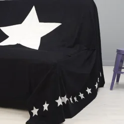 Jeté de canapé bleu marine design étoiles blanches
