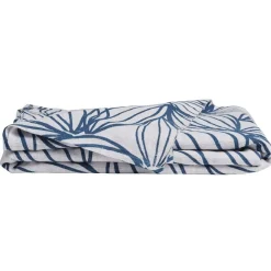 Jeté de canapé design cyclade motif feuilles bleu et blanc