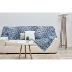 Jeté de canapé tendance faïence bleu et blanc