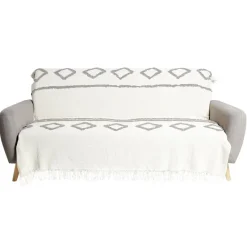 Jeté de canapé 170x250cm 100% coton tufté beige et gris