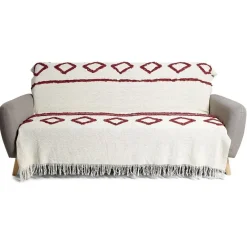 Jeté de canapé 170x250cm 100% coton tufté beige et terracotta