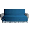 Jeté de canapé 170x250cm à franges 100% coton bleu