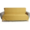 Jeté de canapé 170x250cm à franges 100% coton jaune