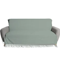 Jeté de canapé 170x250cm à franges 100% coton vert