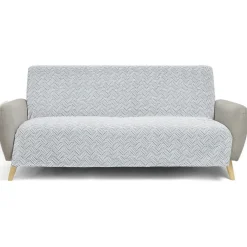 Jeté de canapé 170x250cm coton motif bayadère blanc et bleu