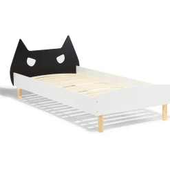 Lit bois gamme Ully tête de lit masque noir et blanc