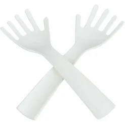 Lot de 2 couverts à salade forme main plastique blanc