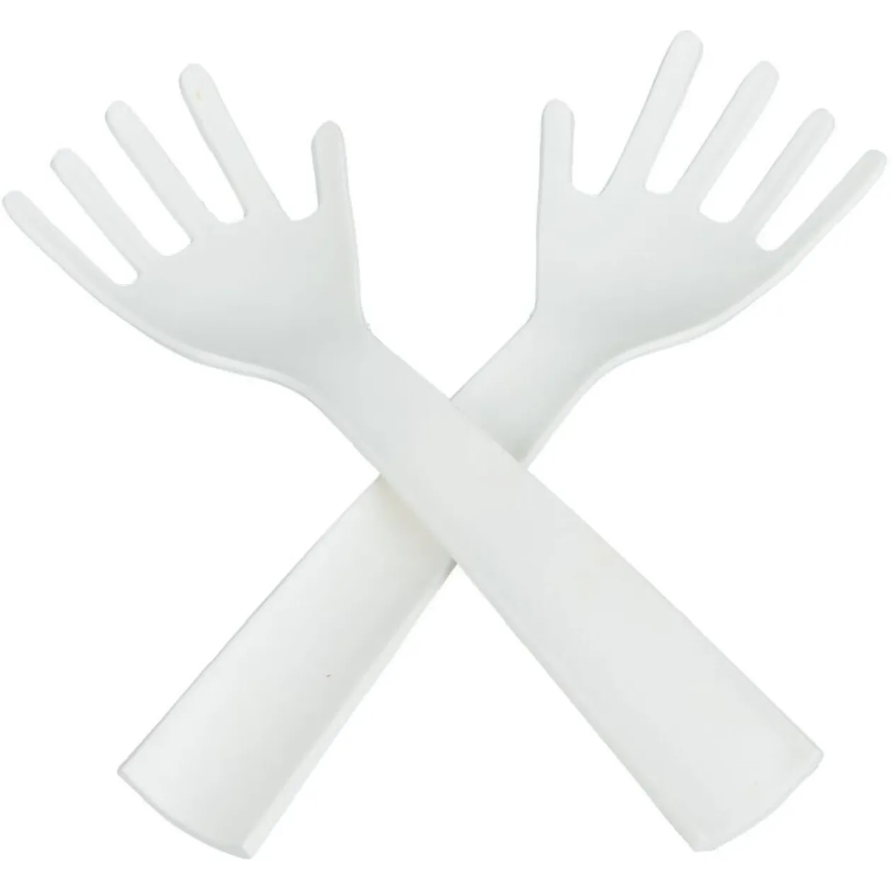 Lot de 2 couverts à salade forme main plastique blanc