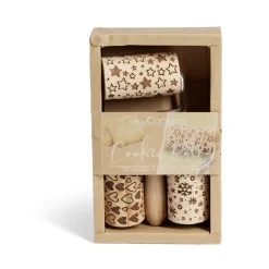 Lot de 3 mini rouleaux à pâtisserie en bois à motifs étoile/flocon/coeur