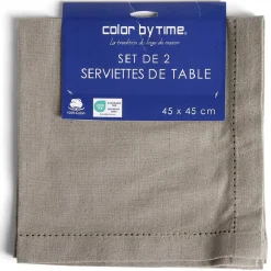 Lot de 2 serviettes de table coton 45x45cm - 4 coloris