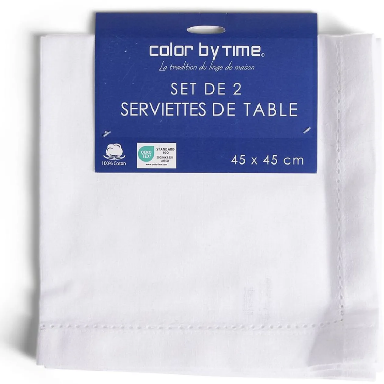 Lot de 2 serviettes de table coton 45x45cm - 4 coloris