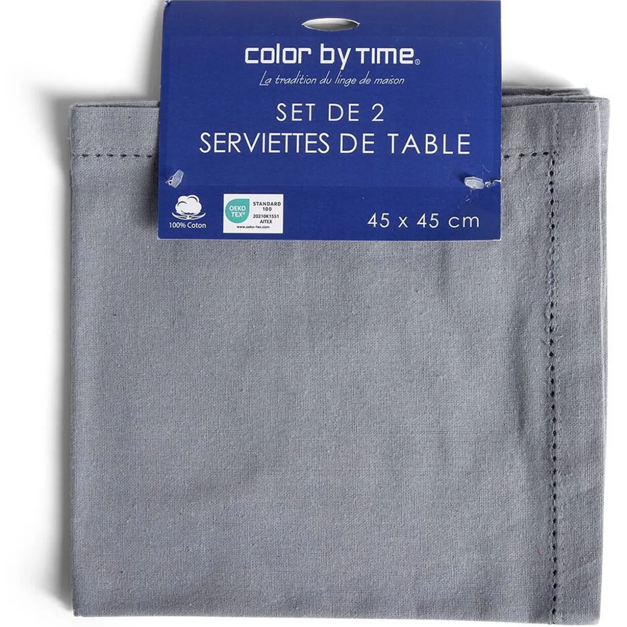 Lot de 2 serviettes de table coton 45x45cm - 4 coloris