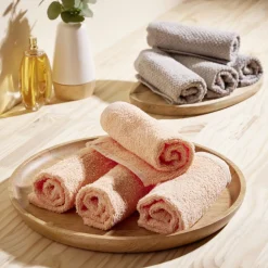 Lot de 4 serviettes invité coton jaune et noir 30x30cm