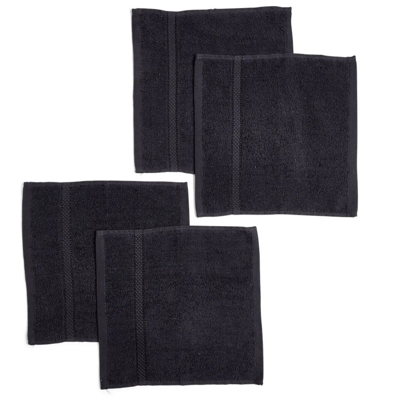 Lot de 4 serviettes invité coton jaune et noir 30x30cm