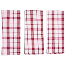 Lot de 3 torchons coton à carreaux rouge et blanc 50x70cm