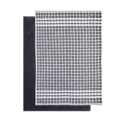 Lot de 2 torchons rectangulaires 50x70cm 100% coton blanc et noir